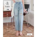 デニムパンツ レディース クラッシュデニム パンツ ボトムス 40代 50代 低身長 Petitle プチレ M4187