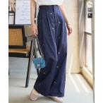 ワイドパンツ レディース 50代 花柄パンツ コーデ タックワイドパンツ 刺繍 花柄 タックパンツ 40代 M4253