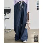 ショッピングリボン ワイドパンツ デニム レディース 40代 50代 イージーパンツ ウエストゴム ボトム ジーンズ ストレート M4356