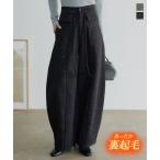 ショッピングラメ 裏起毛 カーブパンツ ワイドパンツ ウエストゴム ウールタッチ フェイクウール ラメ M4376