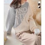 ショッピング神戸 レタス ニット レディース セーター 長袖 トップス 40代 50代 ロゴニット ジャガードニット 冬 ロゴ N1146