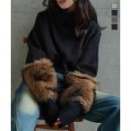 ショッピング神戸 レタス ニット トップス レディース タートルネック 40代 50代 異素材ドッキング 袖 ファー N1260