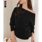 ショッピング神戸 レタス ニット トップス レディース 40代 上品 ボートネック ドルマンスリーブ 50代 アシメ ウエストボタン N1303