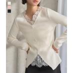 ニット セーター レディース レース トップス 長袖 レーストップス レースニット 重ね着風 vネック N1330送料無料