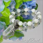 六角柱ペンデュラムマザーオブパールハーフクリスタルパワーストーンブレスレット