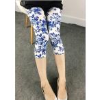  бесплатная доставка цветок узор роза . синий голубой белый белый прекрасный ножек эффект тонкий 7 минут длина леггинсы отметка .. зима приятный .. Рождество защищающий от холода меры температура чувство 