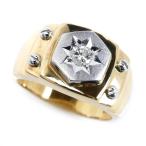 K18YG イエローゴールド Pt900プラチナ リング・指輪 ダイヤモンド0.19ct 19号 9.4g メンズ 中古