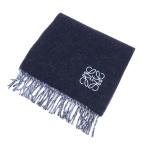 ショッピングロエベ LOEWE ロエベ ロゴ アナグラム バイカラー スカーフ マフラー ネイビー ブルー F810250X01 ユニセックス 中古