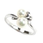 ショッピング古 MIKIMOTO ミキモト K18WG ホワイトゴールド リング・指輪 パール約4.6~5.6mm ダイヤモンド 11号 3.1g レディース 中古 美品
