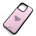 PRADA Prada safia-no кожа 15 Pro Max iPhone кейс розовый черный 1ZH181 женский б/у превосходный товар 
