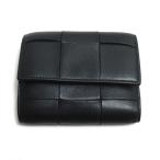 ショッピングボッテガ BOTTEGAVENETA ボッテガヴェネタ マキシイントレチャート コンパクトウォレット 三つ折り財布 ブラック 814686VCQC18425 レディース 中古