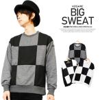 【送料無料】 スウェット メンズ ブロック チェック 市松柄 プリント クルーネック トレーナ スエット トップス Tシャツ カットソー