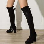 ニーハイブーツ レディース スウェード ロングブーツ 大きいサイズ ハイヒール 太ヒール 小さいサイズ ニーハイ ブーツ ストレッチ ジッパー 歩きやすい