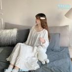 ナイトガウン レディース ネグリジェ 長袖 ロング丈 ホワイト 株式会社S＆L 姫 ルームウェア シンプル 部屋着 ゆったり 薄手 おしゃれ 可愛い 春夏