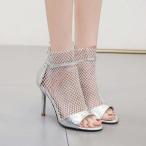 ブーツサンダルレディース オープントゥ サンダル ピンヒール サマーブーツ 夏用靴 美脚 大きいサイズ オフィス 10cm ハイヒール バックファスナー 通気性