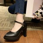 パンプス 痛くない 歩きやすい 走れる ストラップ ハイヒール 太めヒール 厚底パンプス アンクルストラップ 8cmヒール 黒 ブラック 白 ホワイト 結婚式 卒業式