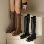 ジョッキーブーツ 本革 スクエアトゥ ローヒール ロングブーツ チャンキーヒール サイドジッパー 長靴 エンジニアブーツ 履きやすい 美脚 低ヒール 秋冬