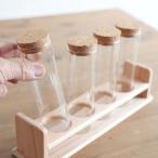 テラリウム・スパイス・ドライフラワーに／試験管４本・試験管立てセット／理科実験のように飾る／理化学容器
