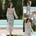 水着 レディース 水着セット ビキニ 女性水着 長袖 ロングスカート インナーパンツ付き 花柄 タンキニ セパレーツ 旅行 海辺 ビーチウェア 夏 女子衣装