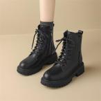 レディース ミリタリーブーツ ショート ブーティー 太めヒール 黒 チャック 編み上げ カジュアルシューズ ライダース 仕事 通勤 ウォーキング 女子靴
