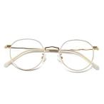 [Dollger] ブルーライトカットメガネ 伊達メガネ 度なし 超軽量17g 丸メガネ おしゃれ ブルーライトカット 白縁・ゴールド