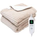 電気毛布 掛け敷き兼用 ひざ掛け 日本カケン認証＆炭素繊維発熱技術 両面フランネル タイマー付 2-12時間 ダブル 6段階温度調整可 自動オフ