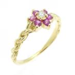 ショッピングルビー K18YG フラワー ルビー リング