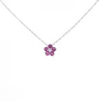K18WG フラワー ルビー ネックレス 0.25CT