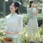チャイナドレス  民国風チャイナ服  漢服 花刺しゅうトップス プリントスカート中華ドレス 美しいチャイナ服 中国古典ダンス衣裳 発表会 演奏会 お呼ばれドレス