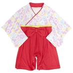 袴 ロンパース 女の子 ベビー 赤ちゃん はかま 和装 カバーオール フォーマル TM003 レッド 70cm