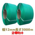 PPバンド 緑 幅12mm 長さ3000ｍ  2巻セット 紙管 200φ 機械用 プラカゴ バック 手締め [L4]