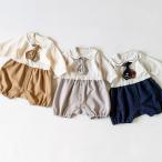 mocmof モクモフ おめかしロンパース ネクタイ ロイヤルベア 80cm ベージュ ネイビー ライトグレー ベビー