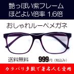 ルーペ メガネ 著名人 博士 学者も愛用 両手が使える おしゃれな 拡大鏡 小顔に見えるウエリントンフレーム（パープル） 倍率1.6倍　おしゃれケース付き　