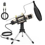 ZealSound Microphone,USB&3.5mm Mic W/Type-C Adapter for i-Phone Computer Phone,Condenser Microphone with Echo Volume,Tripod Stand,Pop Filter,for ASMR