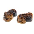 ヒキュウ貔貅ペア雌雄一対セットタイガーアイ虎目石虎目ペンダントトップペンダ...