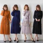 プリーツワンピース レディース 長袖 春物 ロングワンピース ミモレ丈ワンピース 無地 通勤 40代50代 フレアワンピース aラインワンピース お呼ばれ 卒業式