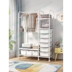 ショッピングハンガー ハンガーラック スリム 頑丈 多段 室内物干し 洗濯物落ち防止対策 洋服掛けラック 引き出し キャスター付き パイプ 収納ラック ベビー 省スペース 子供服