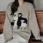 レディース かわいい セーター 長袖 森ガール系 秋冬 羊柄 暖かい ニット グレー