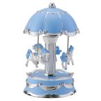 オルゴール メリーゴーランド Sサイズ ブルーxシルバー (LED付き) カラフルなLEDライトの変化 ギフト インテリア かわいい 癒しグッズ イシグロ/12205