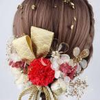 ショッピングアジサイ 成人式 髪飾り ヘアアクセサリー アジサイ 15点セット テールリード ソーラーローズ アンティークベリー 金箔 リボン