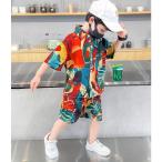 ショッピングリゾート キッズ アロハシャツ Tシャツ 短パンツ 2点セット 花柄 半袖 子供服 男の子 シャツ リゾート アロハ柄 カジュアルシャツ ジュニア 子ども こども 夏服