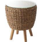 アバカサイドテーブル約幅40×奥行40×高さ45cmガラス天板アジアンテイ...