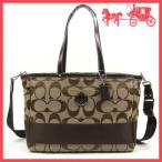 COACH コーチ 2WAYトートバッグ シグネチャー ストライプ マルチ マザーズ F17443 SKHMA(カーキ×マホガニー)