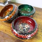 デコレーショントレイ ウッド トレイ 木製 花柄 絵柄入 丸型 光沢 3色 バリ風インテリア