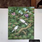 バリ絵画 鳥の絵 2羽 小鳥 花の絵 フラワー W40×H50cm ブンゴセカン 癒し 花鳥風月 南国 絵画 アートパネル 緑 バリ島 バリ雑貨 ギフト プレゼント