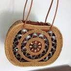 かごバッグ アタバック 円形透かしココナッツ柄 黒 A おしゃれ カゴバッグ 夏 アジアンバッグ 春 エスニック