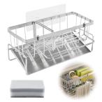 スポンジホルダー 壁掛け スポンジラック 可動仕切り板付き ステンレス製 防錆 スポンジ置き キッチン用 スポンジ洗剤置き スポンジ/ふきん掛け