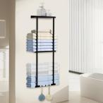 タオルラック タオルホルダー タオルハンガー 壁に取り付け タオル掛け 3段式 バスタオル置き タオル収納 バスルームタオル収納 黒 ブラック