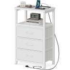 AODK サイドテーブル ナイトテーブル ベッドサイドテーブル コンセント付き 40×30×70cm 引き出し付き 収納付き ベッド横 ホワイト