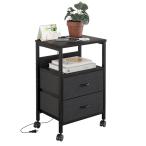 Fly-CTsoar サイドテーブル キャスター付き ナイトテーブル 2つ引き出し付きのベッドサイド テーブル コンセント付き 可移動ナイトテー